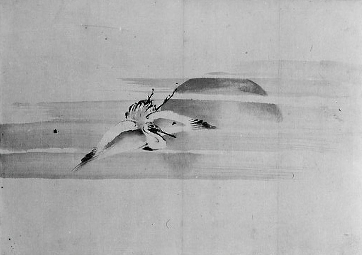 Trana och sol, 1800-talet. av Hokusai School.