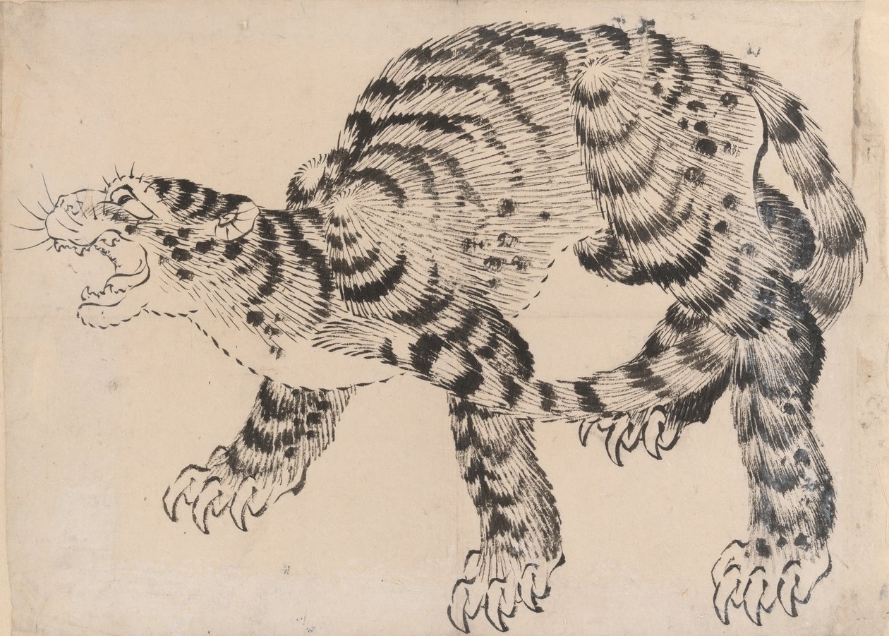Tiger, 1800-talet. av Hokusai School.