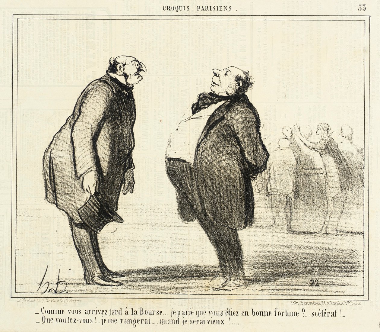 Comme vous arrivez tard à la Bourse av Honoré Daumier