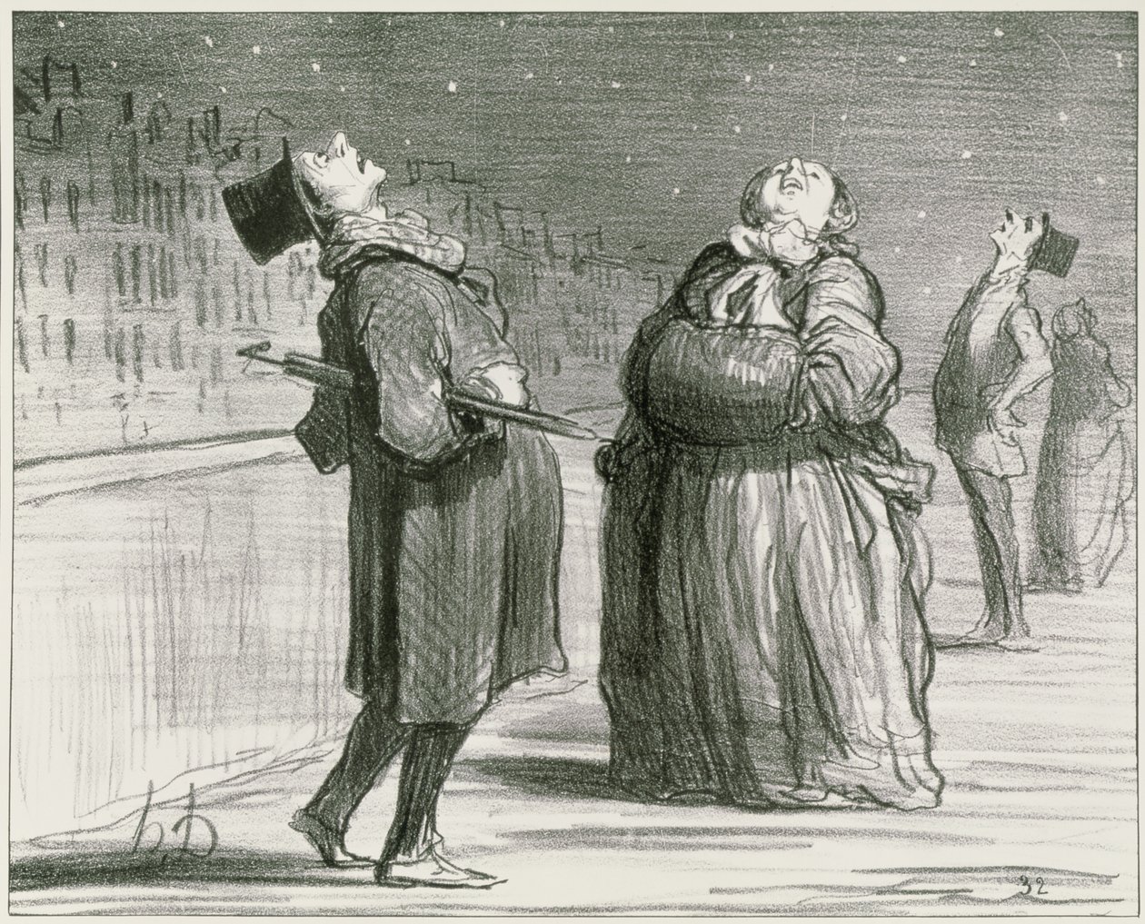 Serien "Actualites", Parisare som väntar på den berömda kometens ankomst, platta 370, illustration från "Le Charivari", 25 februari 1857. av Honoré Daumier