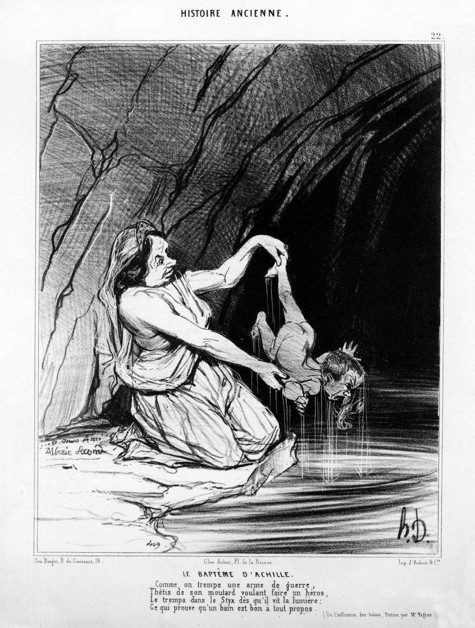 Akilles dop, publicerad i "Le Charivari", 28 augusti 1842. av Honoré Daumier