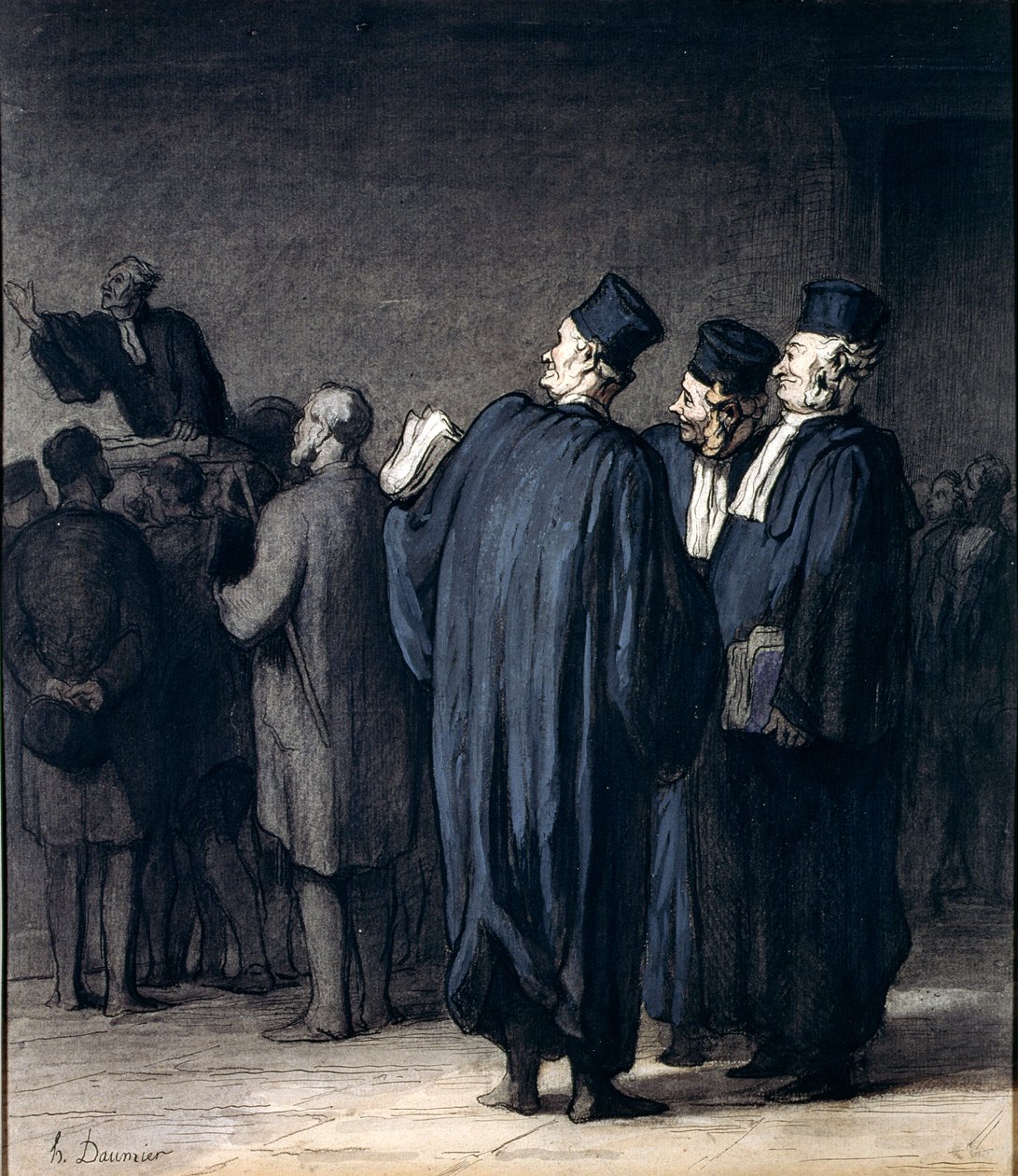 The Lawyers, 1870-75 (wc, penna och bläck och krita på papper) av Honoré Daumier