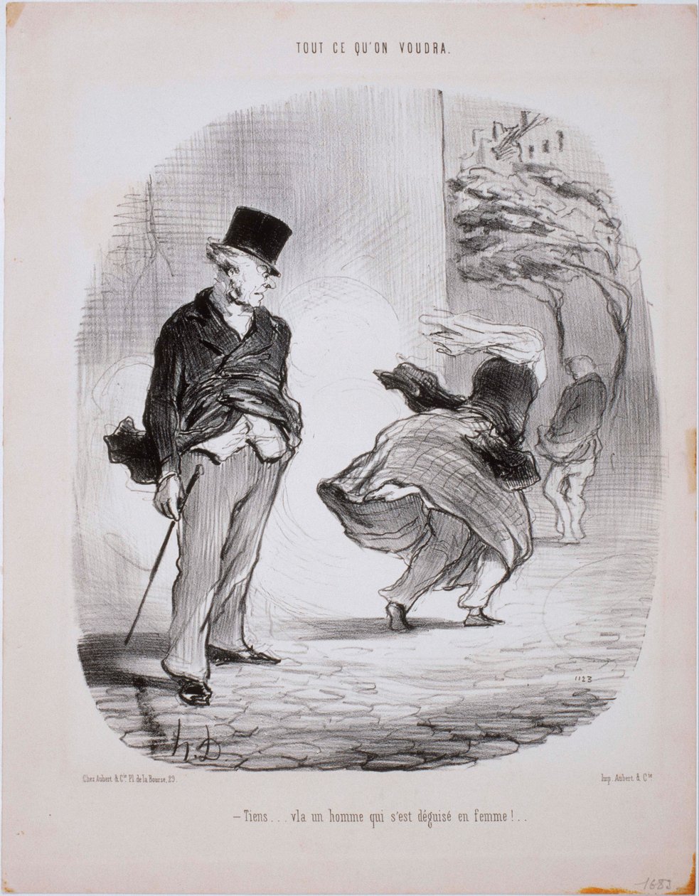 Tout ce quon voudra- Tiens...Vla un homme qui sest déguisé en femme… av Honoré Daumier