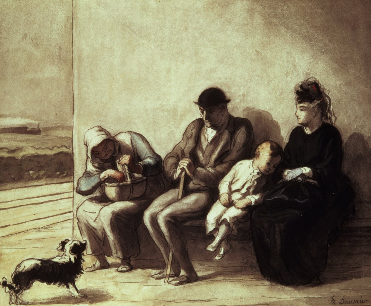 Wayside Railway Station (penna och tvätt) av Honoré Daumier
