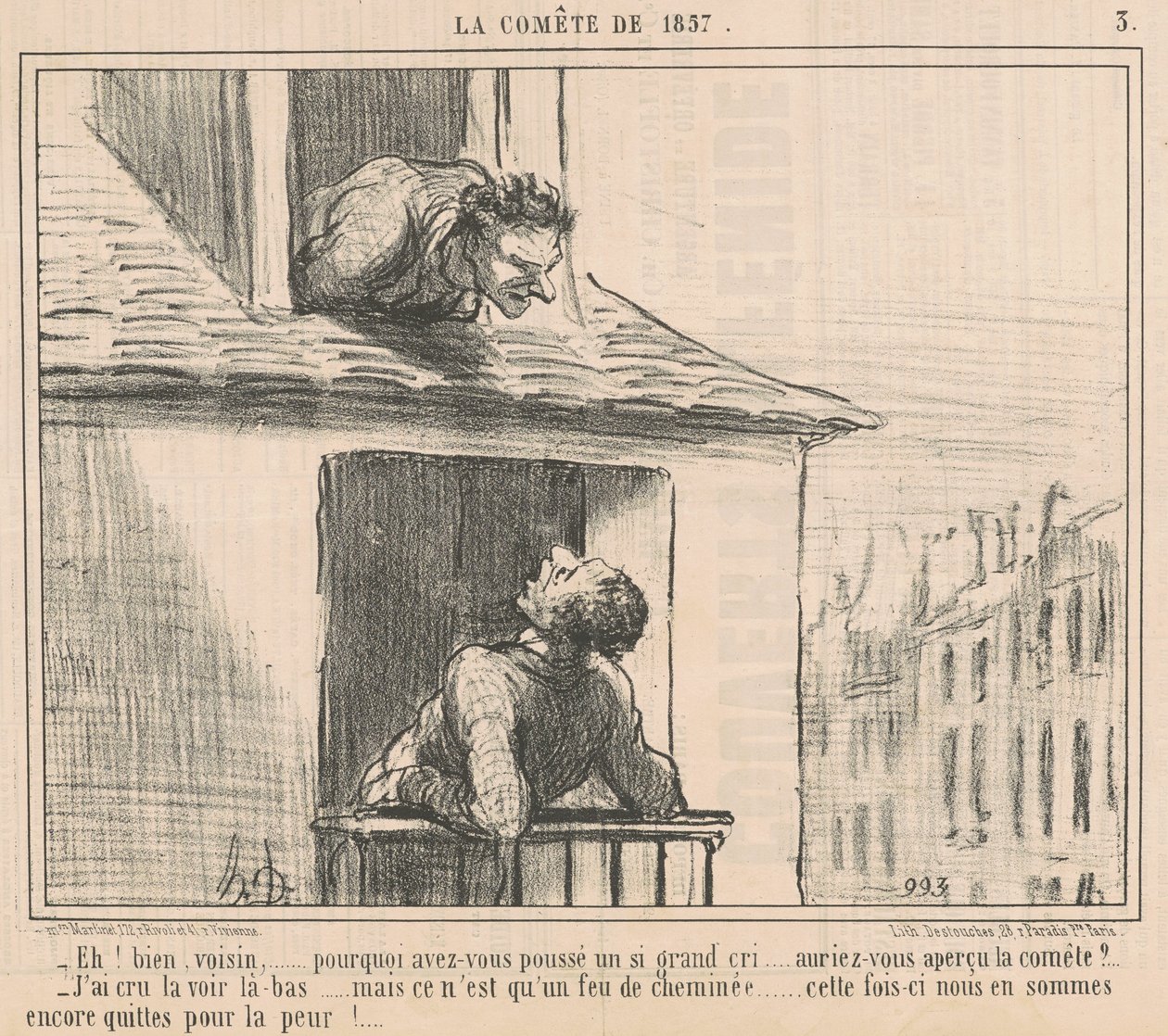 Hallå! Ja, granne... varför tryckte du... av Honoré Daumier