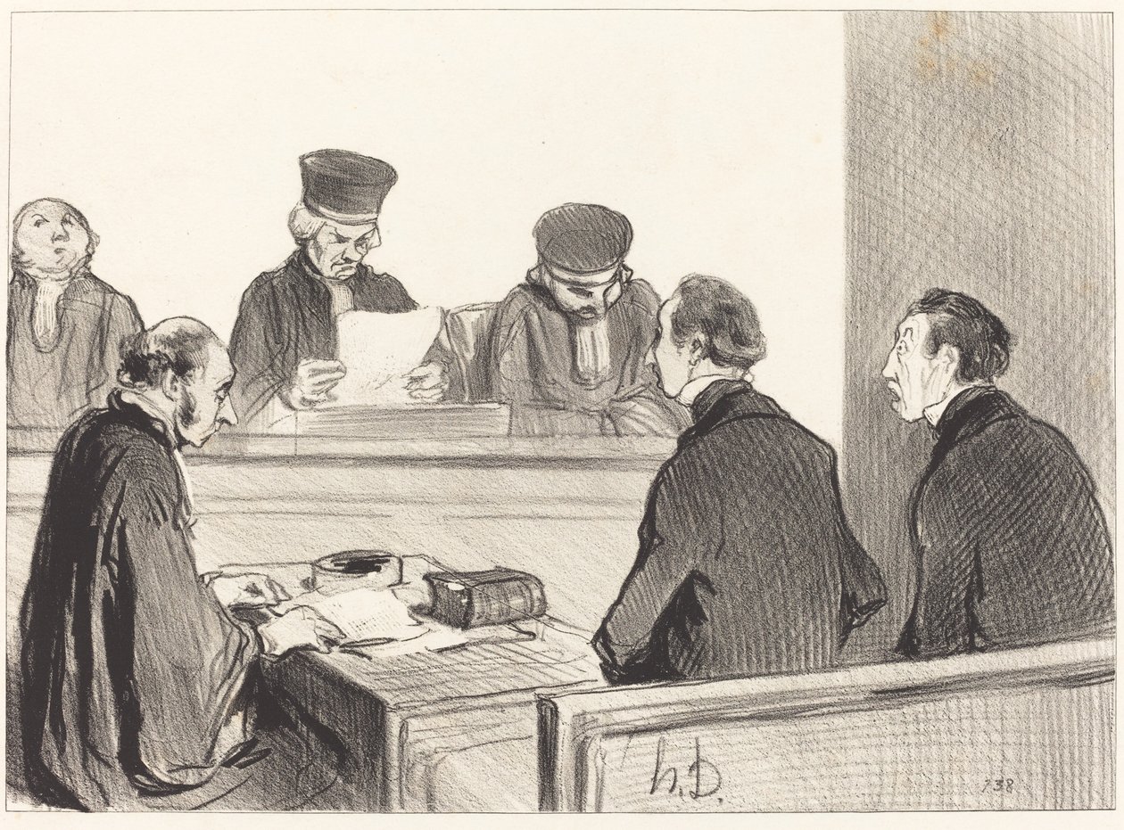 Domstolen tömmer överläggningen... av Honoré Daumier