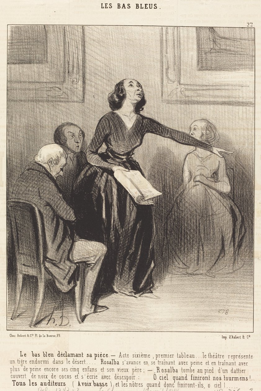 Le Bas-bleu deklamerar sin pjäs av Honoré Daumier