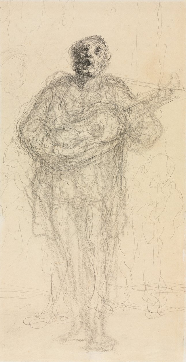 Sjungande gitarrist recto, 1855-60. av Honoré Daumier