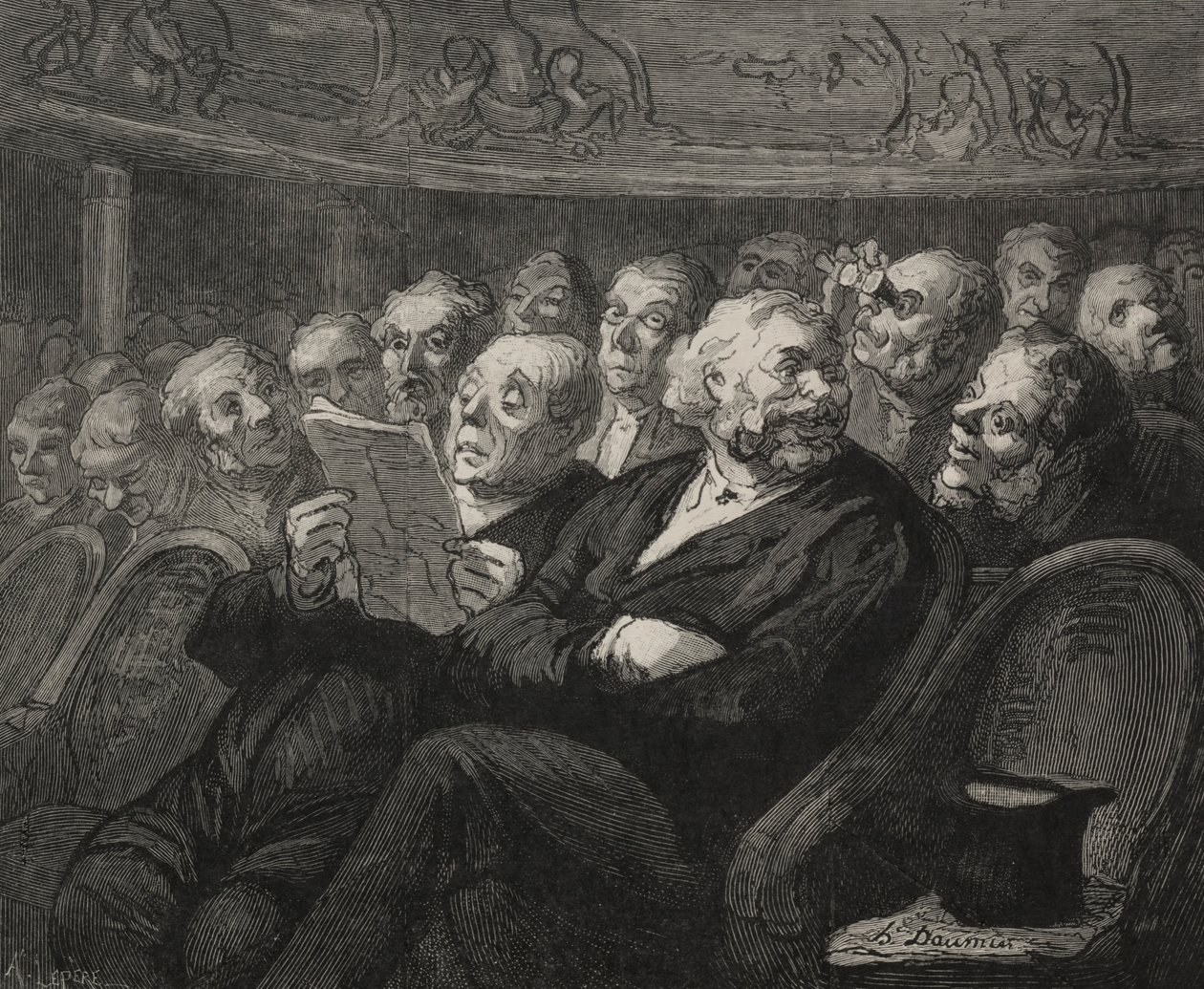 Teatern: Orkestergropen. av Honoré Daumier
