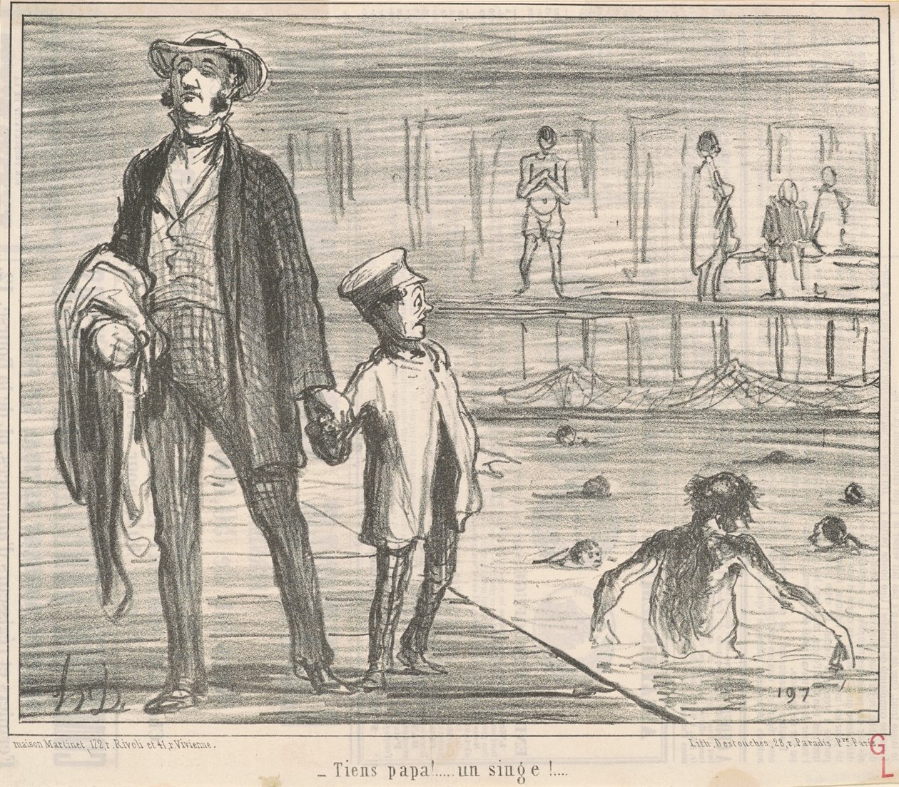 Här pappa! ... en apa! ... av Honoré Daumier