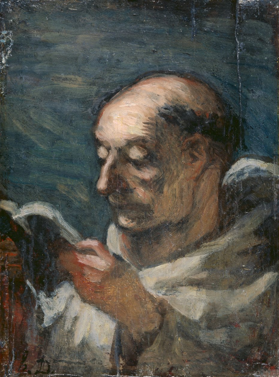 Munk som läser av Honoré Daumier