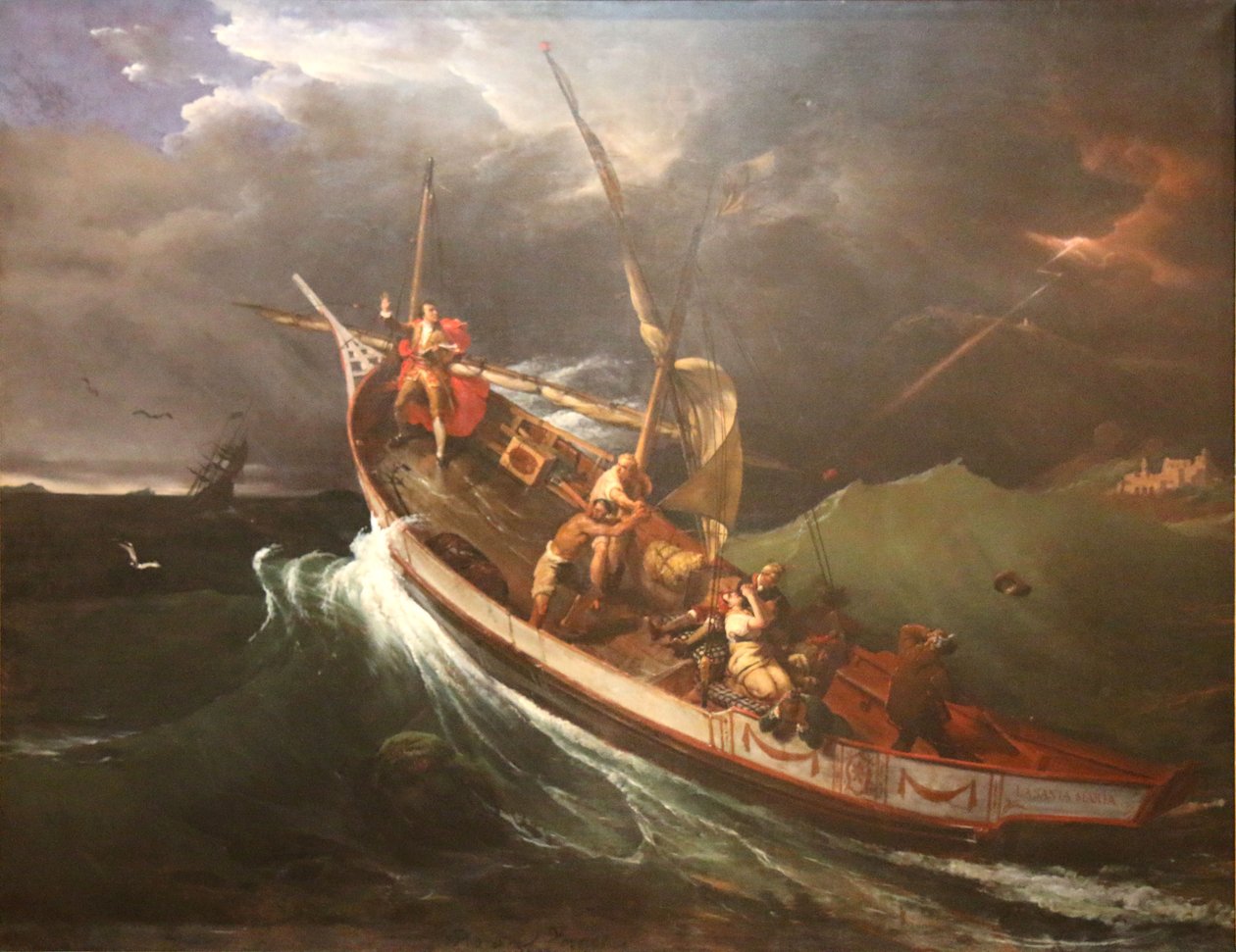 Joseph Vernet fäst vid en mast, studerar effekterna av stormen av Emile Jean Horace Vernet