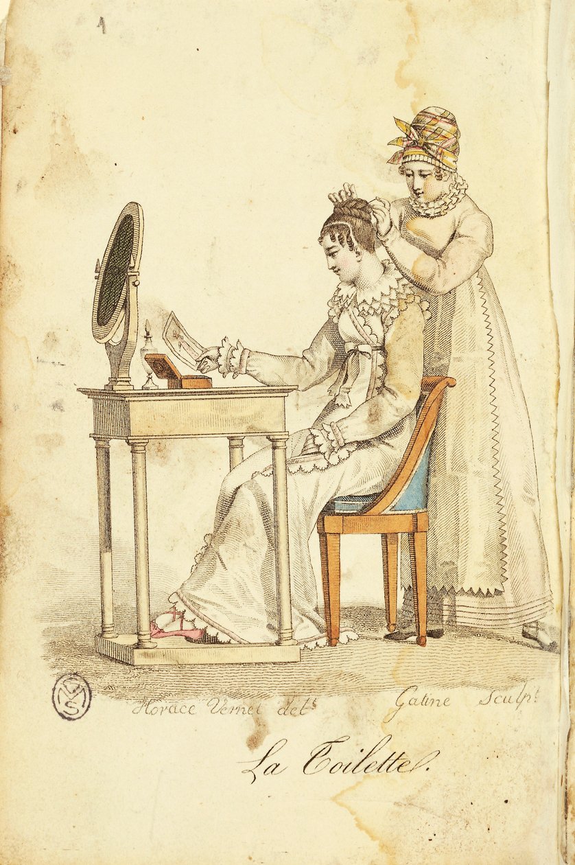 Toalett, från "Almanach des Modes" av Horace (after) Vernet