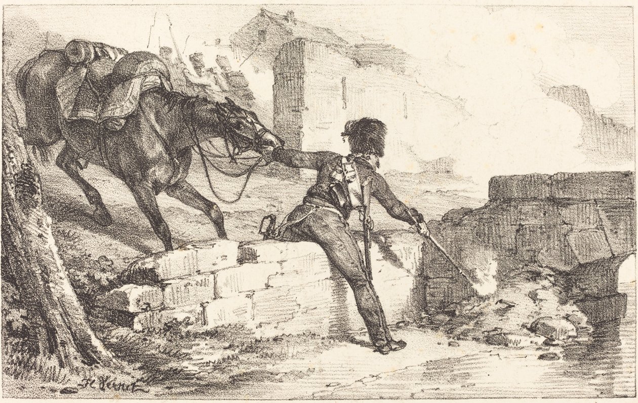 Artillerist tänder en gruva av Emile Jean Horace Vernet