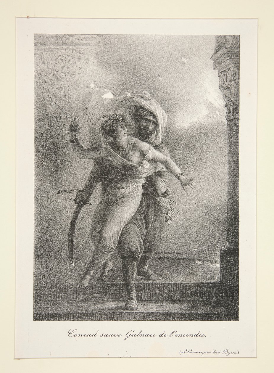 Conrad räddar Gulnare från l av Emile Jean Horace Vernet