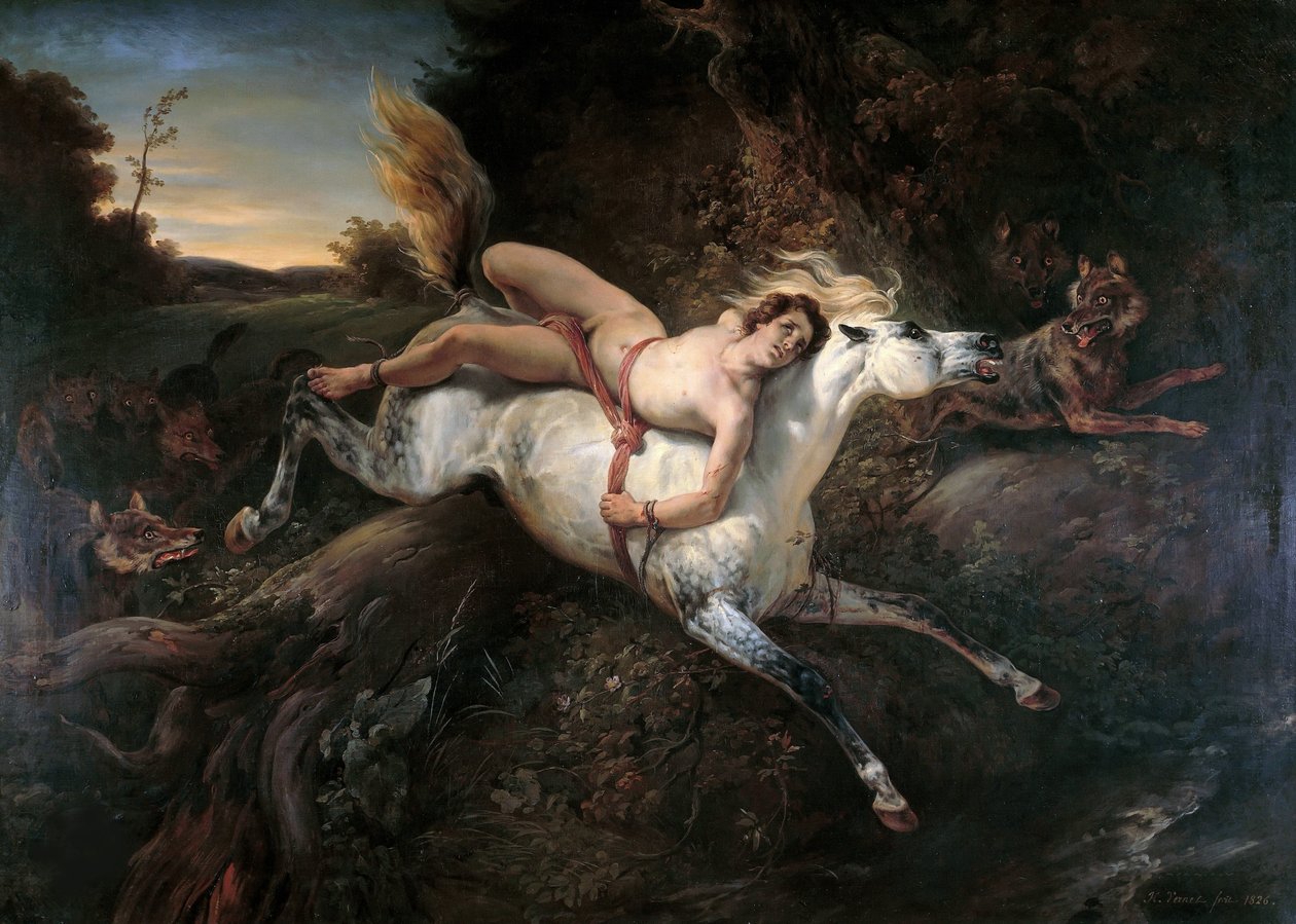 Mazeppa och vargarna, 1826. av Emile Jean Horace Vernet