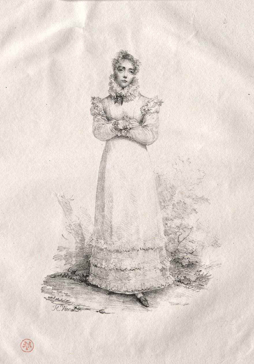 Ung kvinna stående. av Emile Jean Horace Vernet