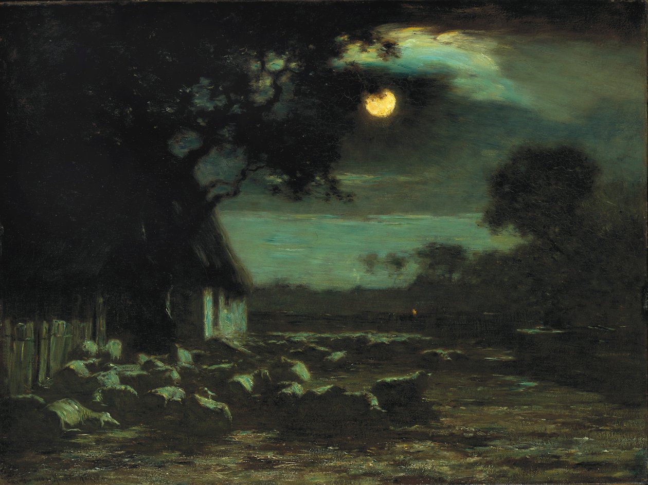 Fårgård, Moonlight, 1906. av Horatio Walker