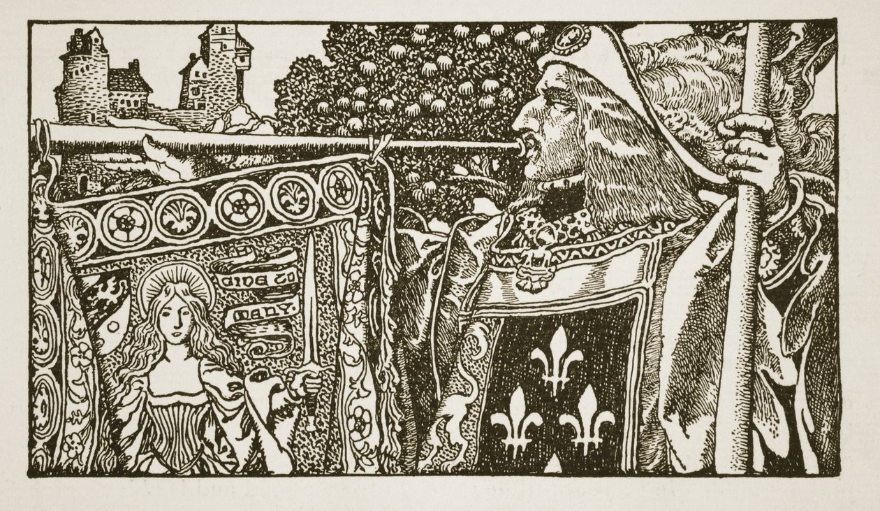 En illustration från "Berättelsen om kung Arthur och hans riddare", 1903 av Howard Pyle