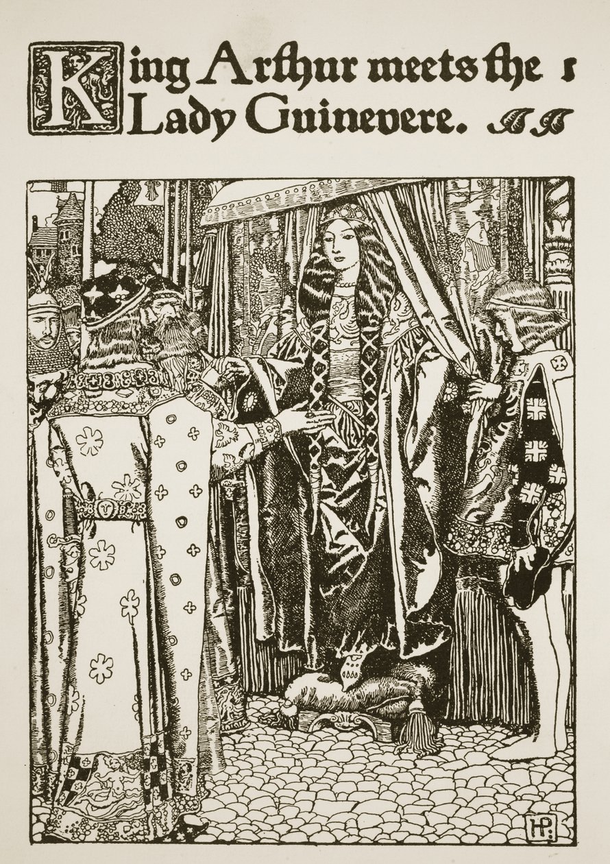 Kung Arthur möter Lady Guinevere, illustration från "The Story of King Arthur and his Knights", 1903 av Howard Pyle