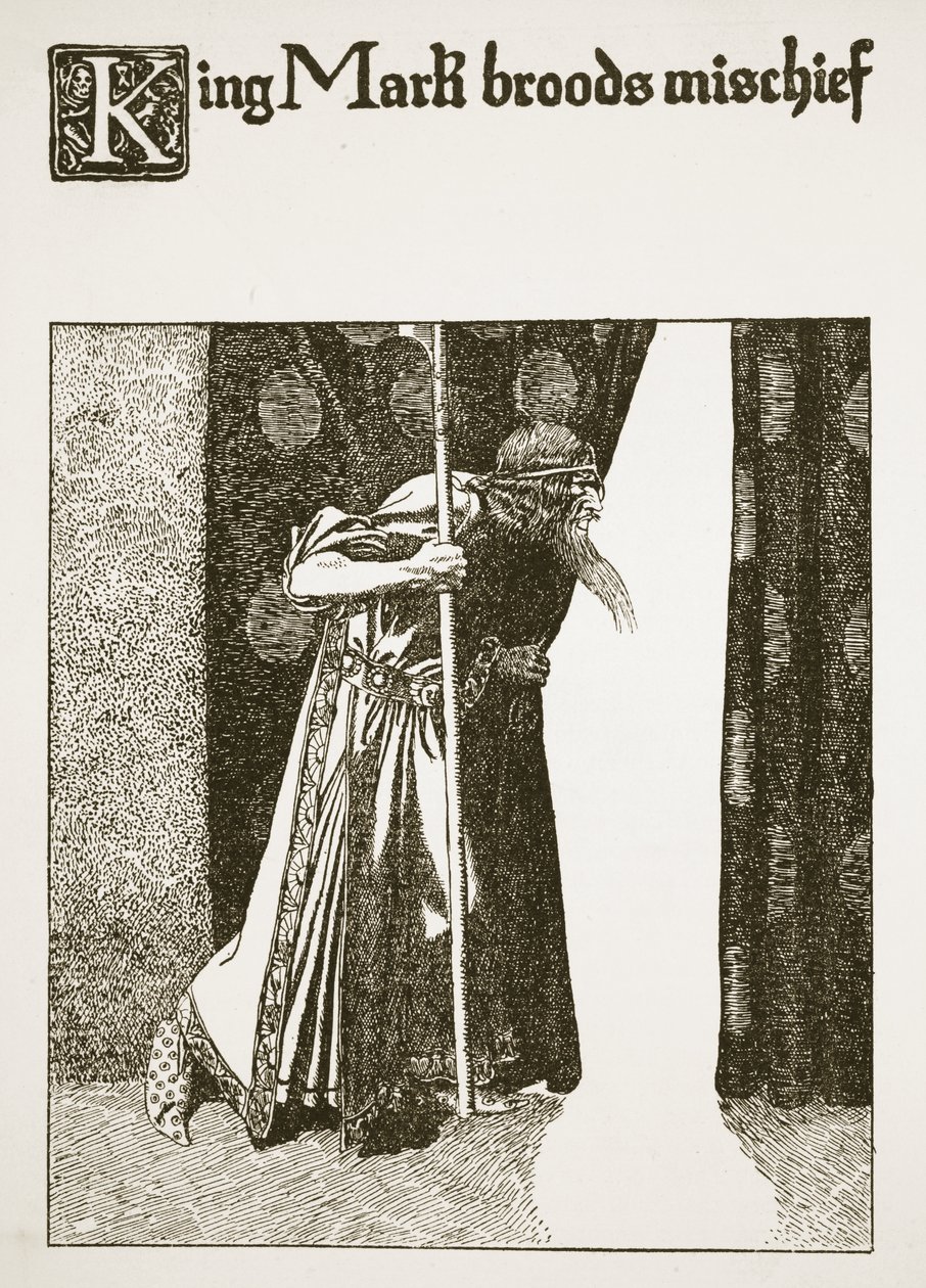 Kung Mark bryr sig om orättvisor, illustration från "Historien om mästarna vid det runda bordet". av Howard Pyle