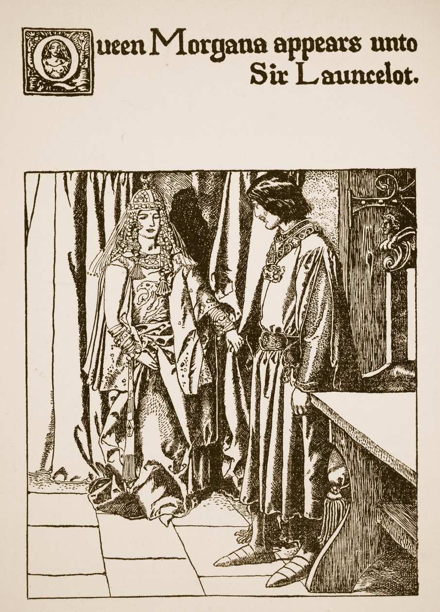 Drottning Morgana dyker upp för Sir Launcelot, illustration från "The Story of the Champions of the Round Table" av Howard Pyle