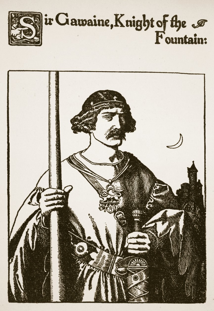 Sir Gawaine, riddaren från fontänen, illustration från "The Story of Sir Launcelot and his Companions", 1907 av Howard Pyle
