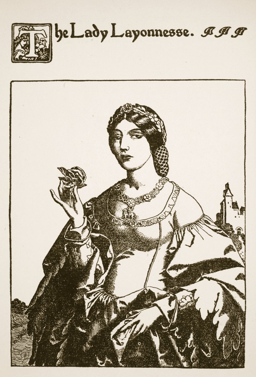 Lady Layonnesse, illustration från "The Story of Sir Launcelot and his Companions", 1907 av Howard Pyle