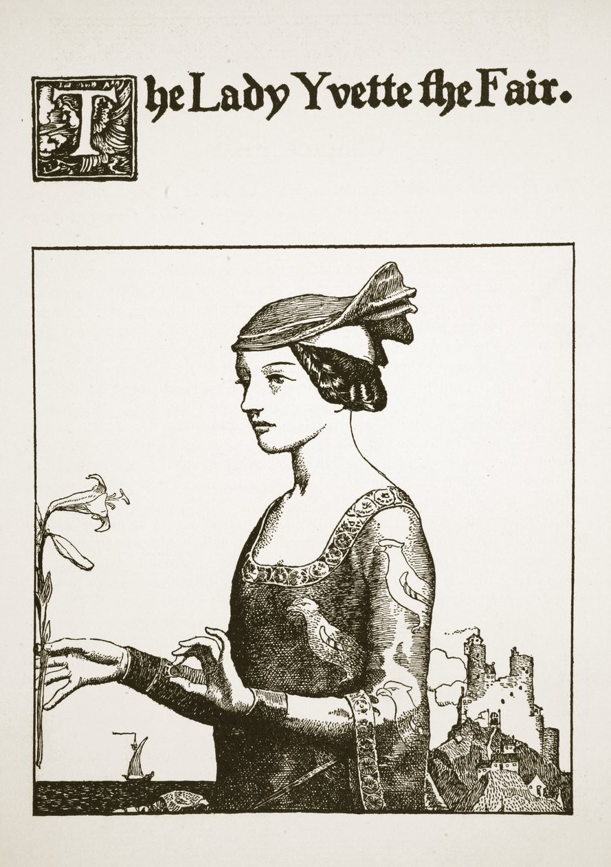 The Lady Yvette the Fair, illustration från "The Story of the Champions of the Round Table" av Howard Pyle