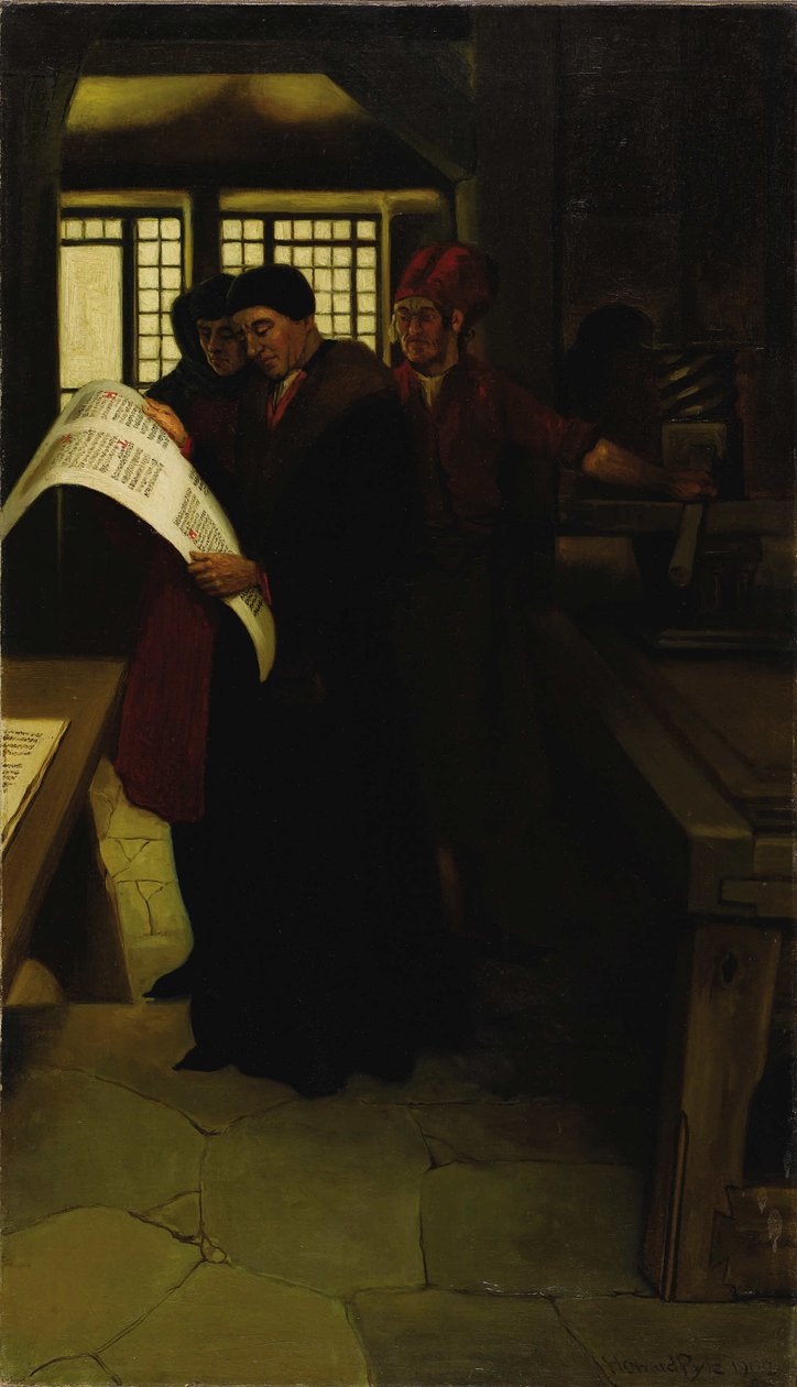 Gutenberg vid pressen, 1902. av Howard Pyle