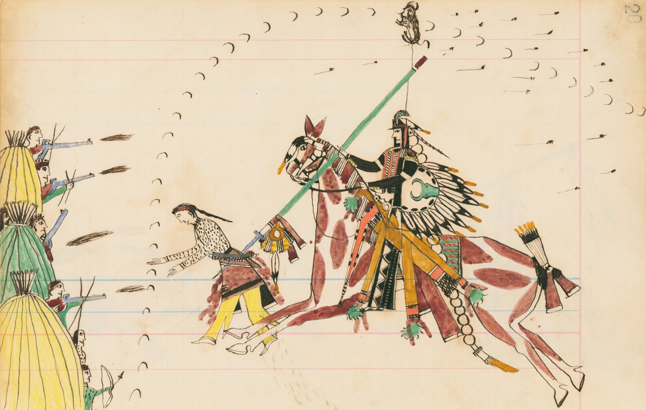 Pawnees, 1874-75 (penna, bläck och bläck på huvudbokspapper) av Howling Wolf