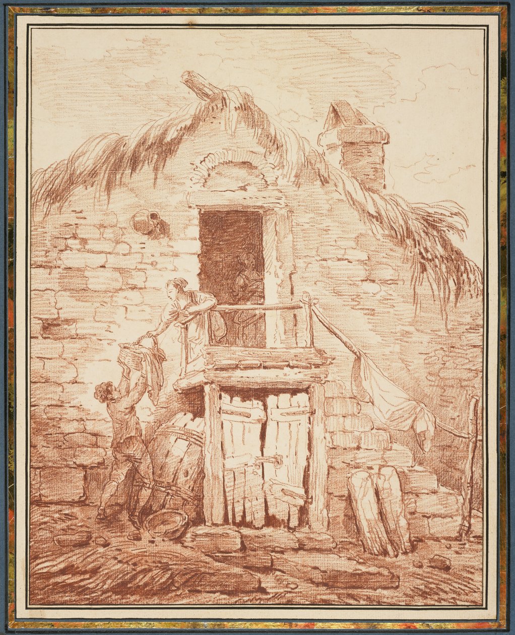 En stenstuga, ca 1774 (conte krita på vitt papper) av Hubert Robert