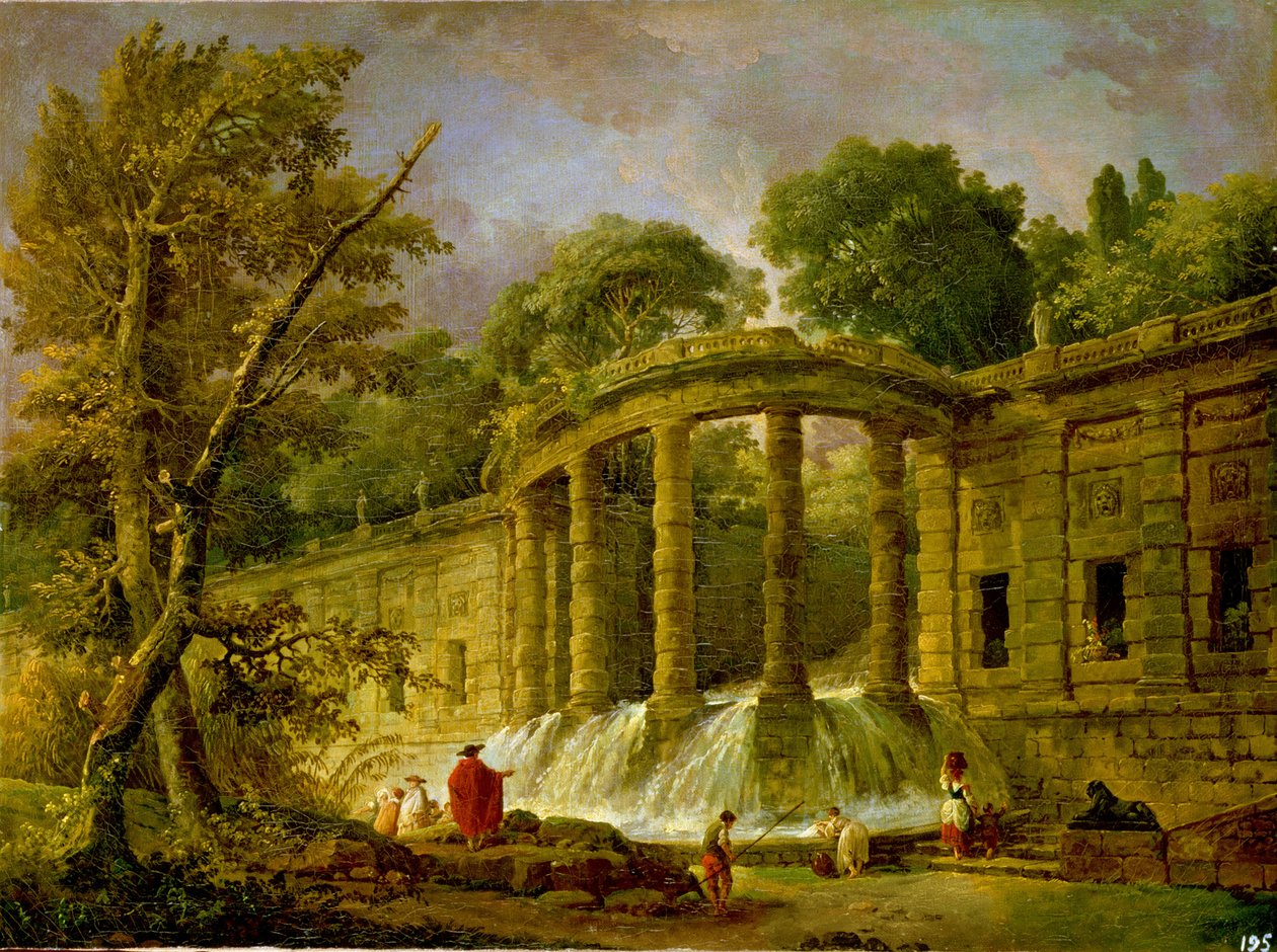 Paviljong med kaskad, 1760 av Hubert Robert