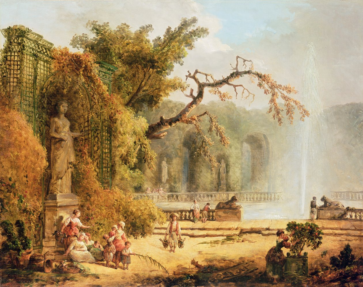 Romantisk trädgårdsscen av Hubert Robert
