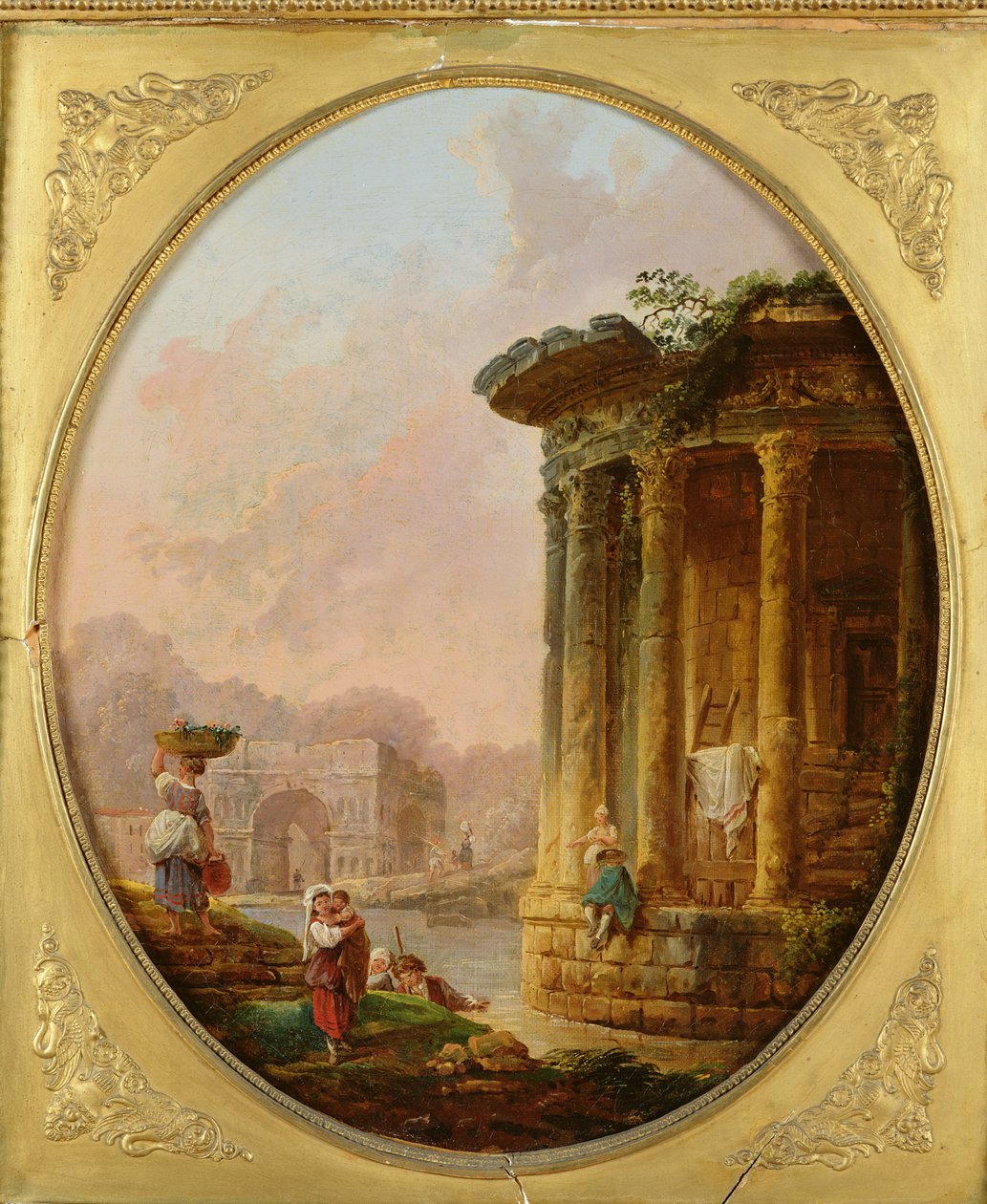 Vestas tempel och Janus Quadrifons båge av Hubert Robert