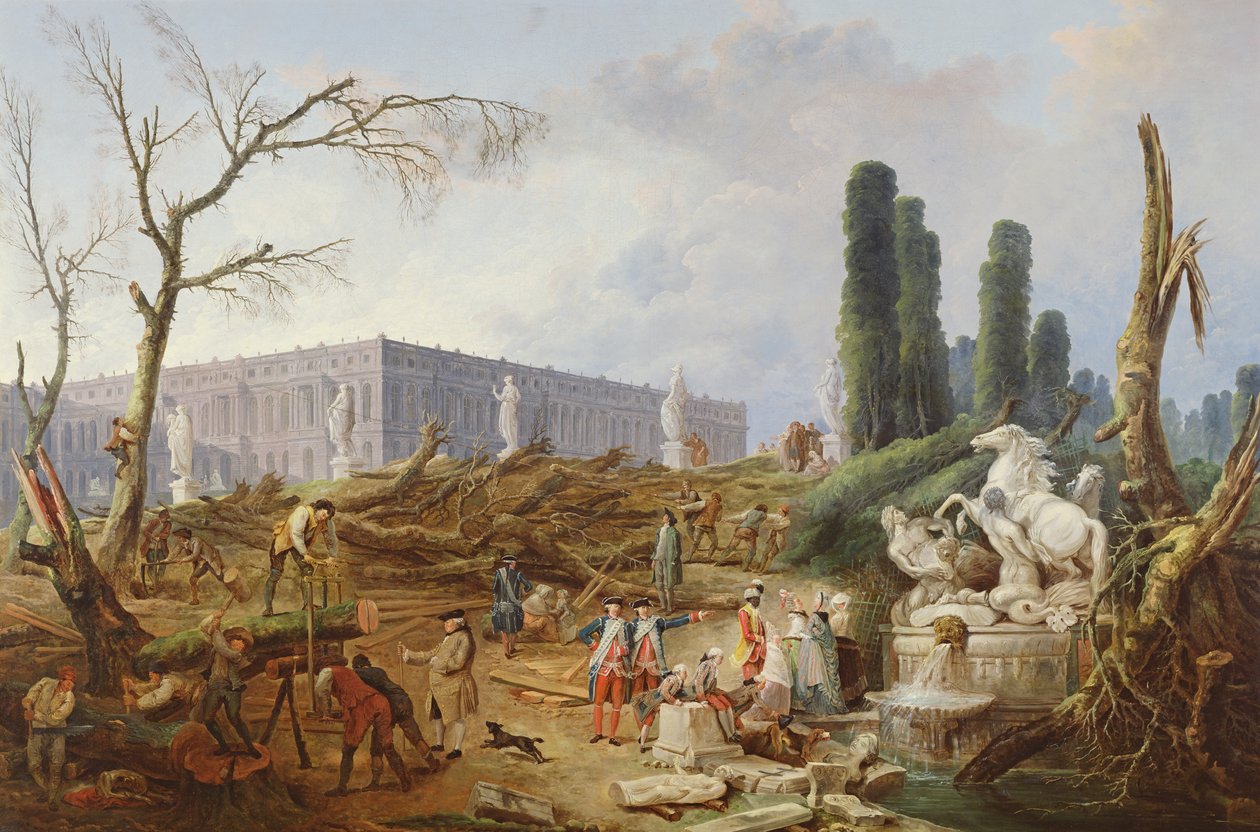 Trädfällning i Versailles trädgård runt Apollons bad, 1775-77 av Hubert Robert