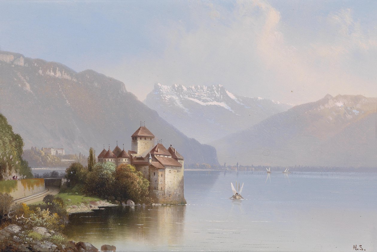 Utsikt över slottet Chillon vid Genèvesjön av Hubert Sattler
