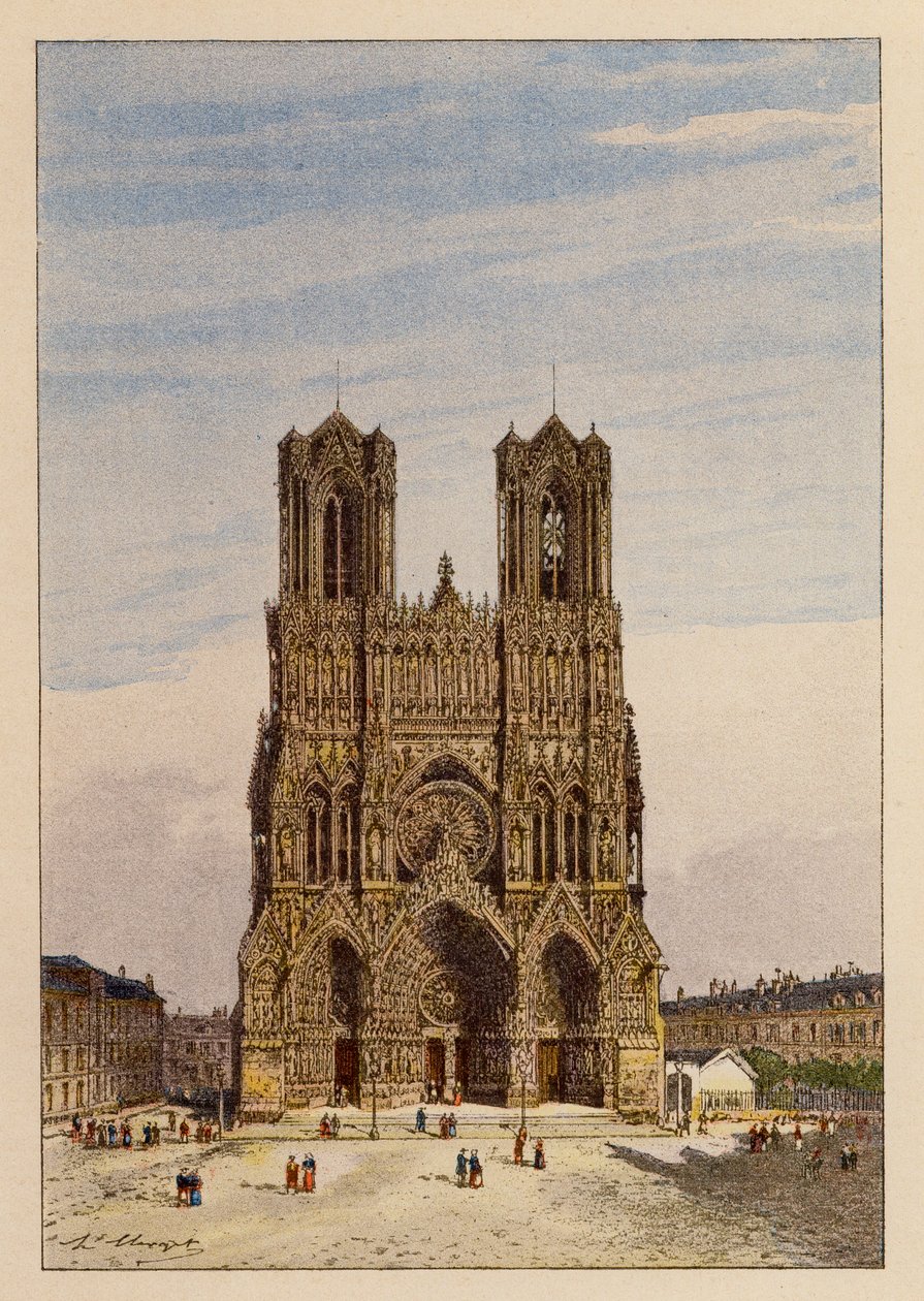 Notre-Dame De Reims (färglitografi) av Hubert Clerget