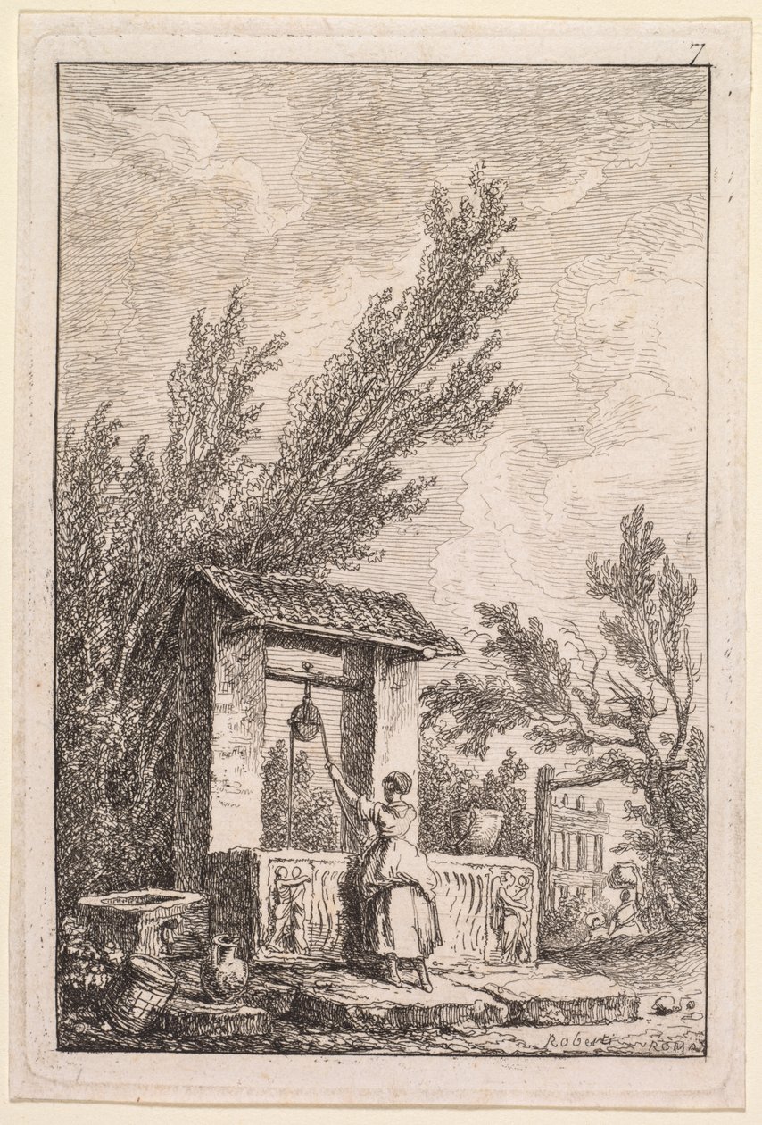 The Evenings of Rome: The Well, 1763-1764. av Hubert Robert