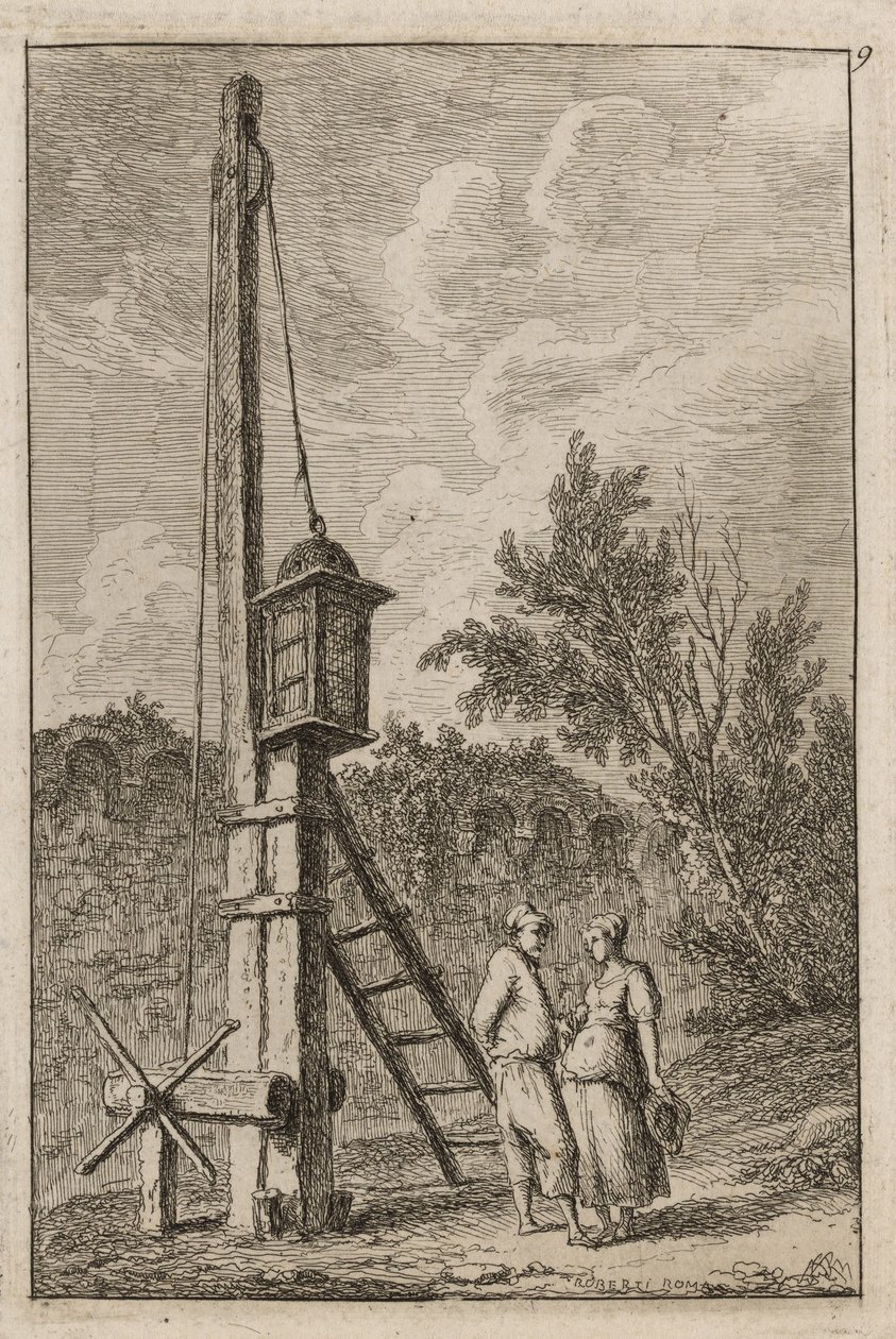 Plåt nio från kvällar i Rom, 1763-64 av Hubert Robert