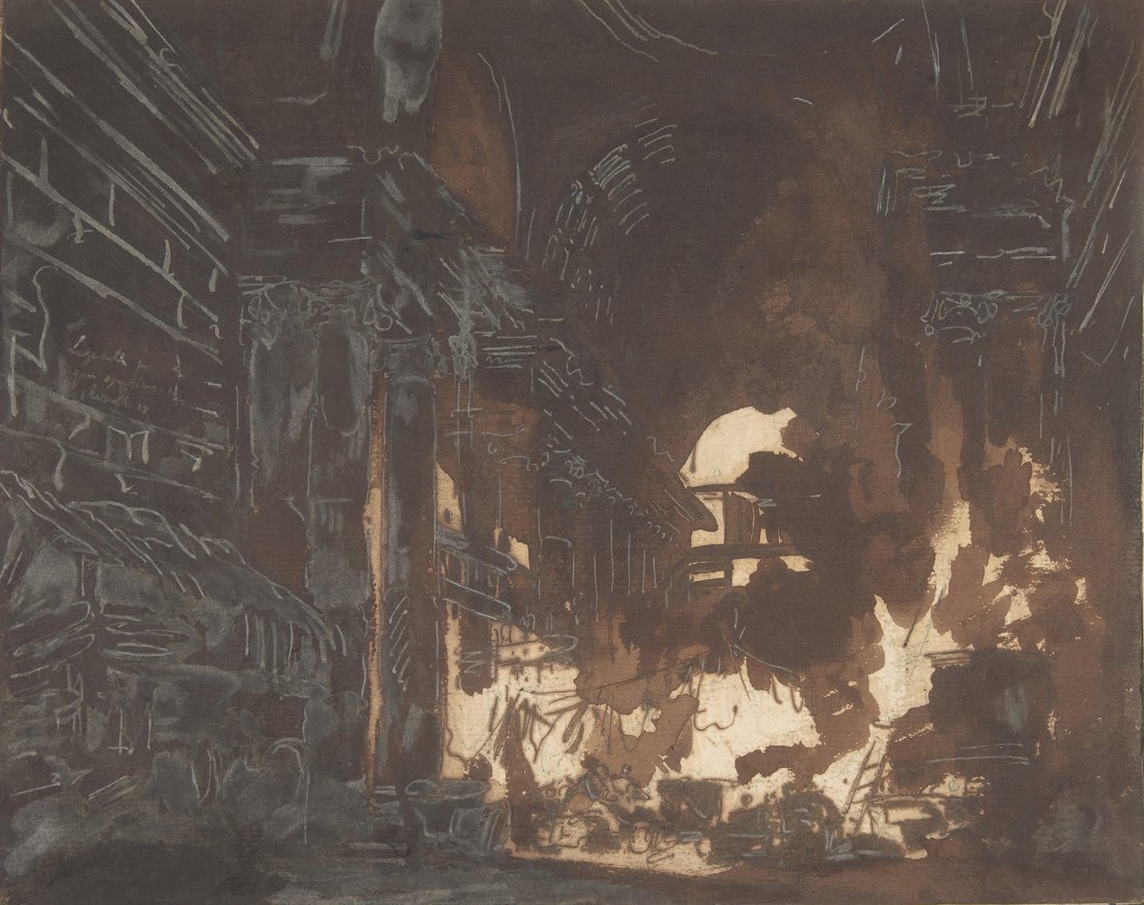 Tvättkvinnor i ett förstört galleri, ca. 1760. av Hubert Robert