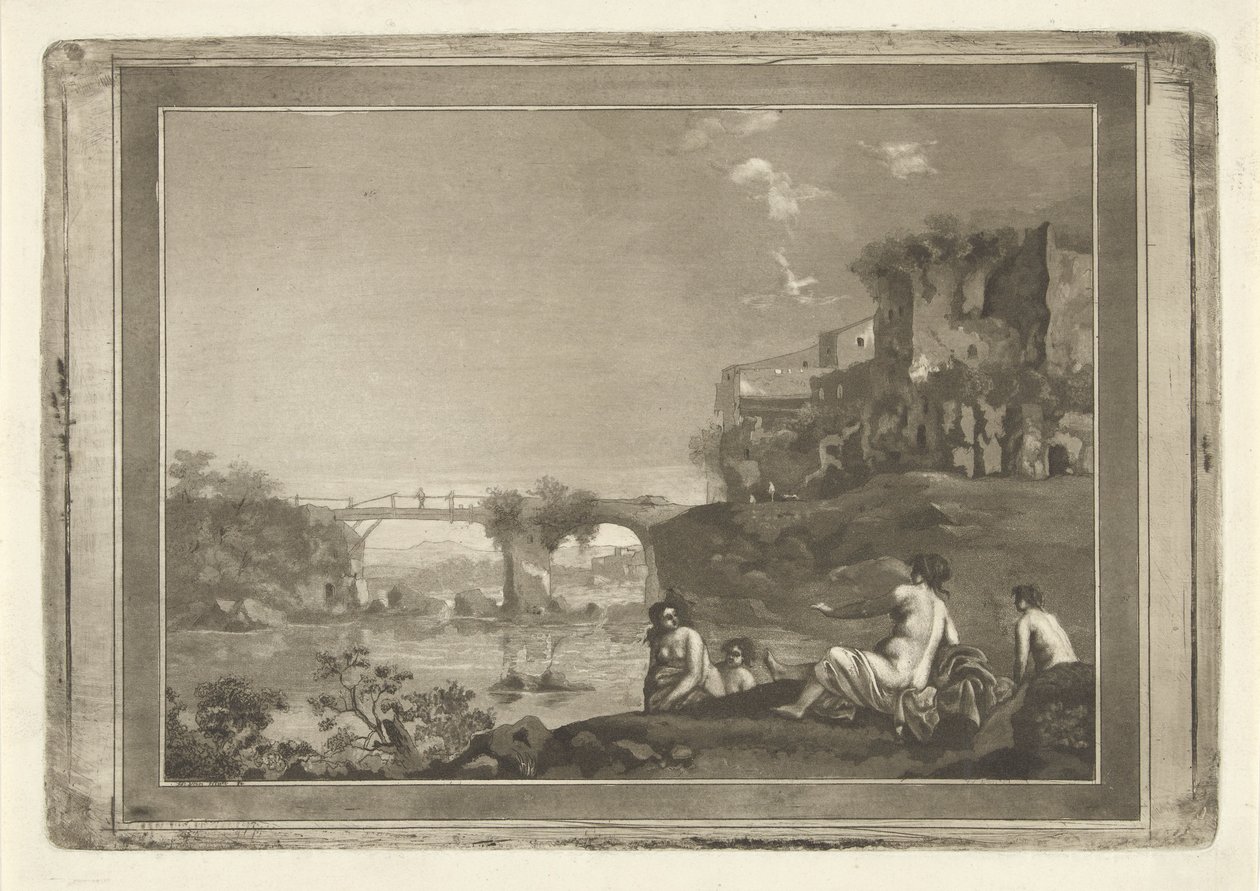 Landskap med badnymfer av Hubertus van Hove
