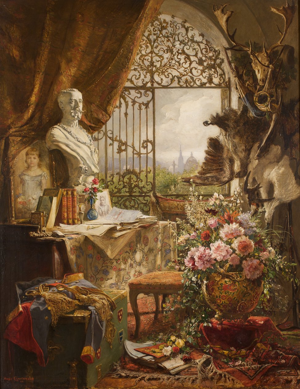 Stilleben med en byst av kronprins Rudolf av Hugo Charlemont