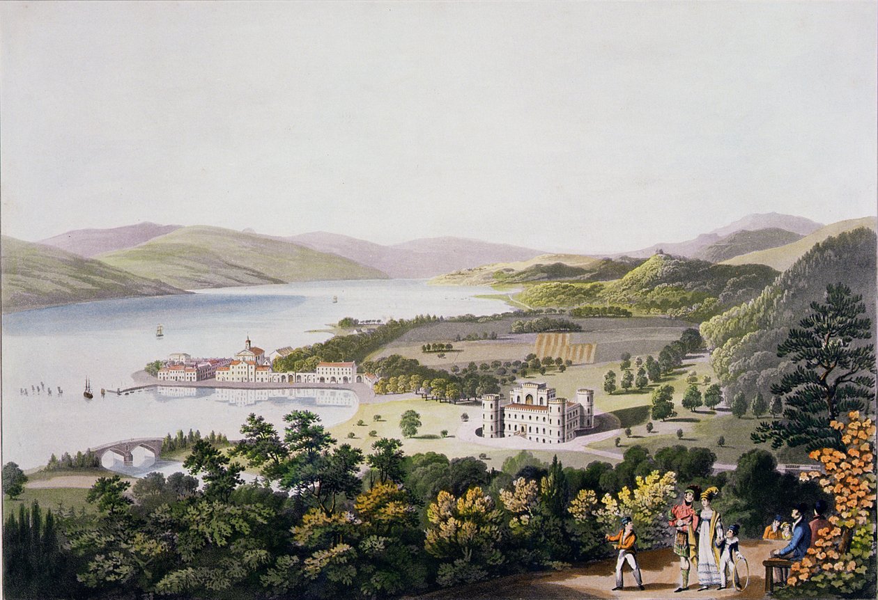 The Town of Inverary, utgiven av Smith and Elder, 1824 (akvatint) av I Clark