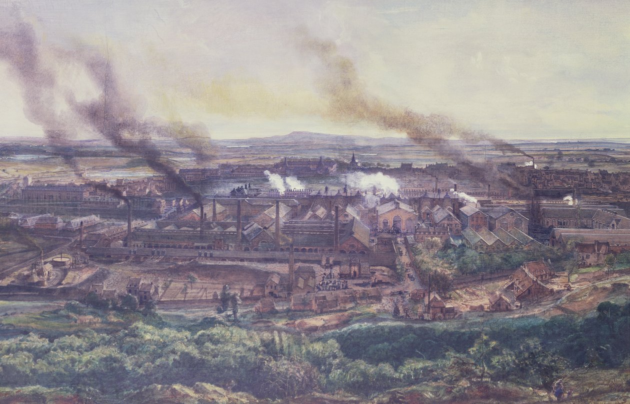 Fabrikerna i Le Creusot 1848, 1855 (olja på papper) (detalj, se 164036) av Ignace Francois Bonhomme
