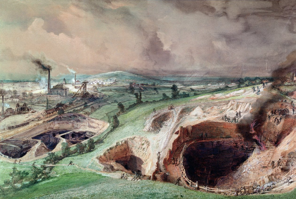 Dagbrottsgruvor i Blanzy, Saone-et-Loire, 1857 av Ignace Francois Bonhomme