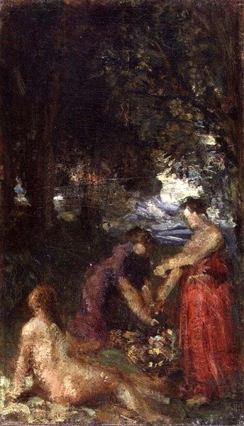 Badande (olja på duk) av Ignace Henri Jean Fantin Latour