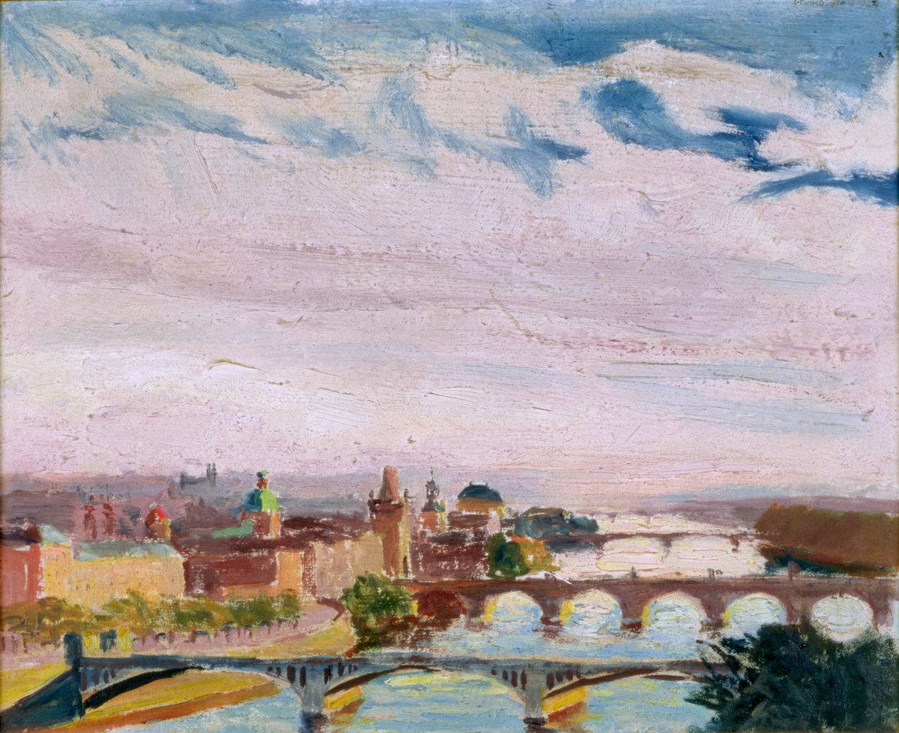 Utsikt över Prag från Letna, 1925 (olja på kartong) av Ignacy Pinkas