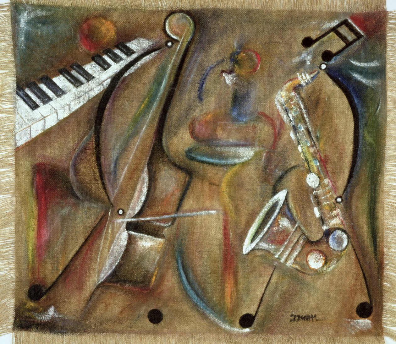 Burlap Sax (olja på säckväv) av Ikahl Beckford