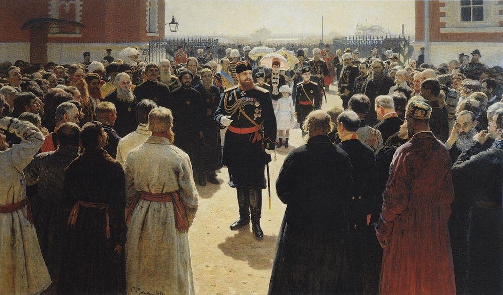 Aleksander III receiving rural district elders in the yard of Petrovsky Palace in Moscow. av Ilya Efimovich Repin